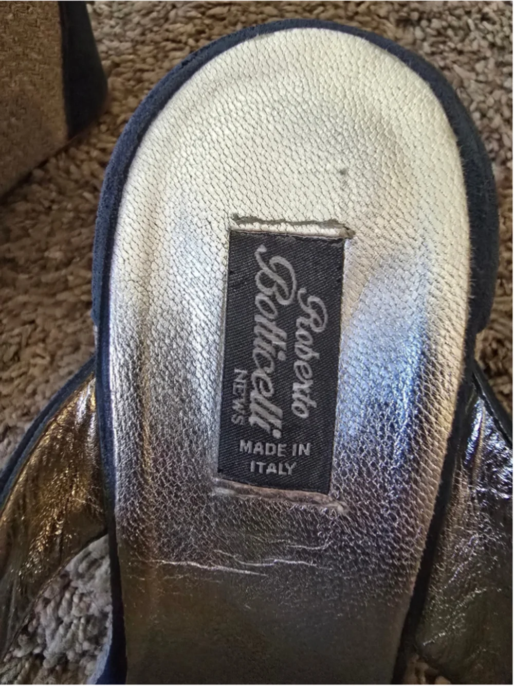 Roberto Botticelli Made In Italy Blue Suede Wedge Sandals Silver Navy 7/ 7.5